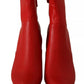Red Leather Block Heels Ankle Boots Shoes