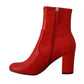 Red Leather Block Heels Ankle Boots Shoes
