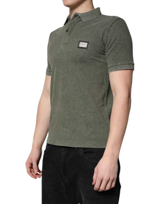 Army Green Logo Plaque Cotton Polo Shirt T-shirt