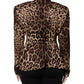 Brown Leopard Silk Button Down Coat Jacket