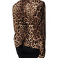 Brown Leopard Silk Button Down Coat Jacket