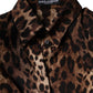 Brown Leopard Silk Button Down Coat Jacket