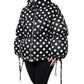 Black White Polka Dot Full Zip Puffer Jacket