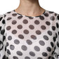 White Polka Dotted Silk Blend A-line Dress