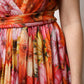 Multicolor Floral Silk V-neck Chiffon Dress