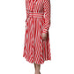 White Red Stripes Long Sleeves Midi Dress