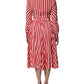 White Red Stripes Long Sleeves Midi Dress