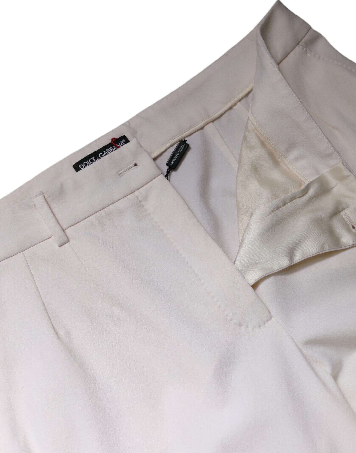 White Wool Mid Waist Wide Leg Pants