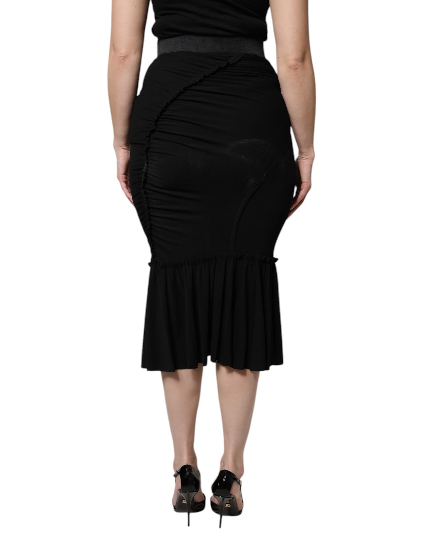 Black Mermaid Cut High Waist Midi Skirt