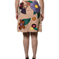 Beige Floral High Waist Pencil Cut Skirt
