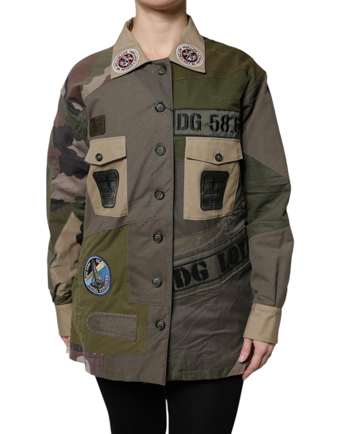 Military Green Cotton Button Down Jacket