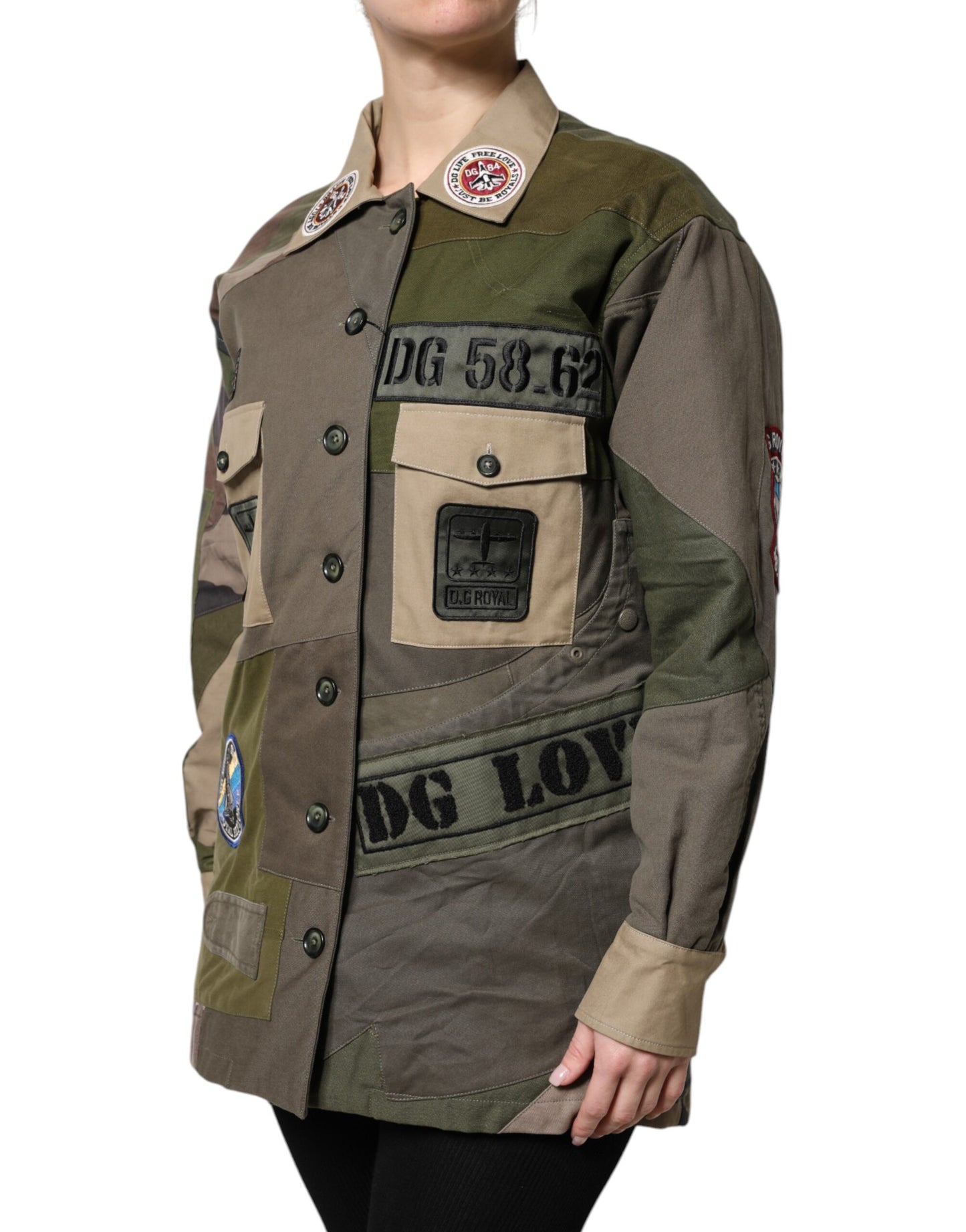 Military Green Cotton Button Down Jacket