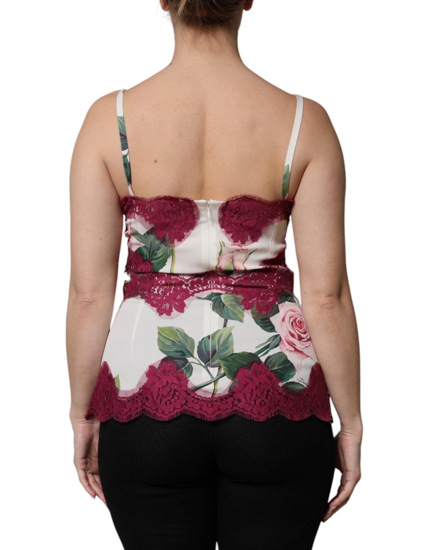 White Rose Print Satin Lace Tank Top Lingerie
