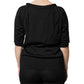 Black Button Down Short Sleeve Blouse Top