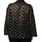Black Sheer Tied Neck Polka Dots Blouse Top