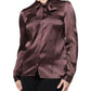 Brown Ascot Collar Long Sleeve Blouse Top