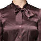 Brown Ascot Collar Long Sleeve Blouse Top