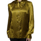 Olive Green Ascot Collar Long Sleeve Blouse Top