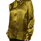 Olive Green Ascot Collar Long Sleeve Blouse Top