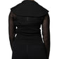 Black Silk Sheer Long Sleeves Blouse Top