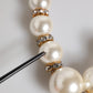 White Maxi Faux Pearl Beads Crystals Gold Chain Necklace