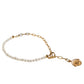 Gold Chain Brass Faux Pearl Charm Logo Pendant Necklace