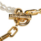 Gold Chain Brass Faux Pearl Charm Logo Pendant Necklace