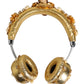 Gold Leather Floral Crystal Angel Headset Headphones
