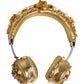 Gold Leather Floral Crystal Angel Headset Headphones