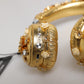 Gold Leather Floral Crystal Angel Headset Headphones