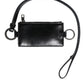Black Leather Logo Embossed Lanyard Card Holder Wallet