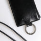 Black Leather Logo Embossed Lanyard Card Holder Wallet