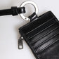 Black Leather Logo Embossed Lanyard Card Holder Wallet