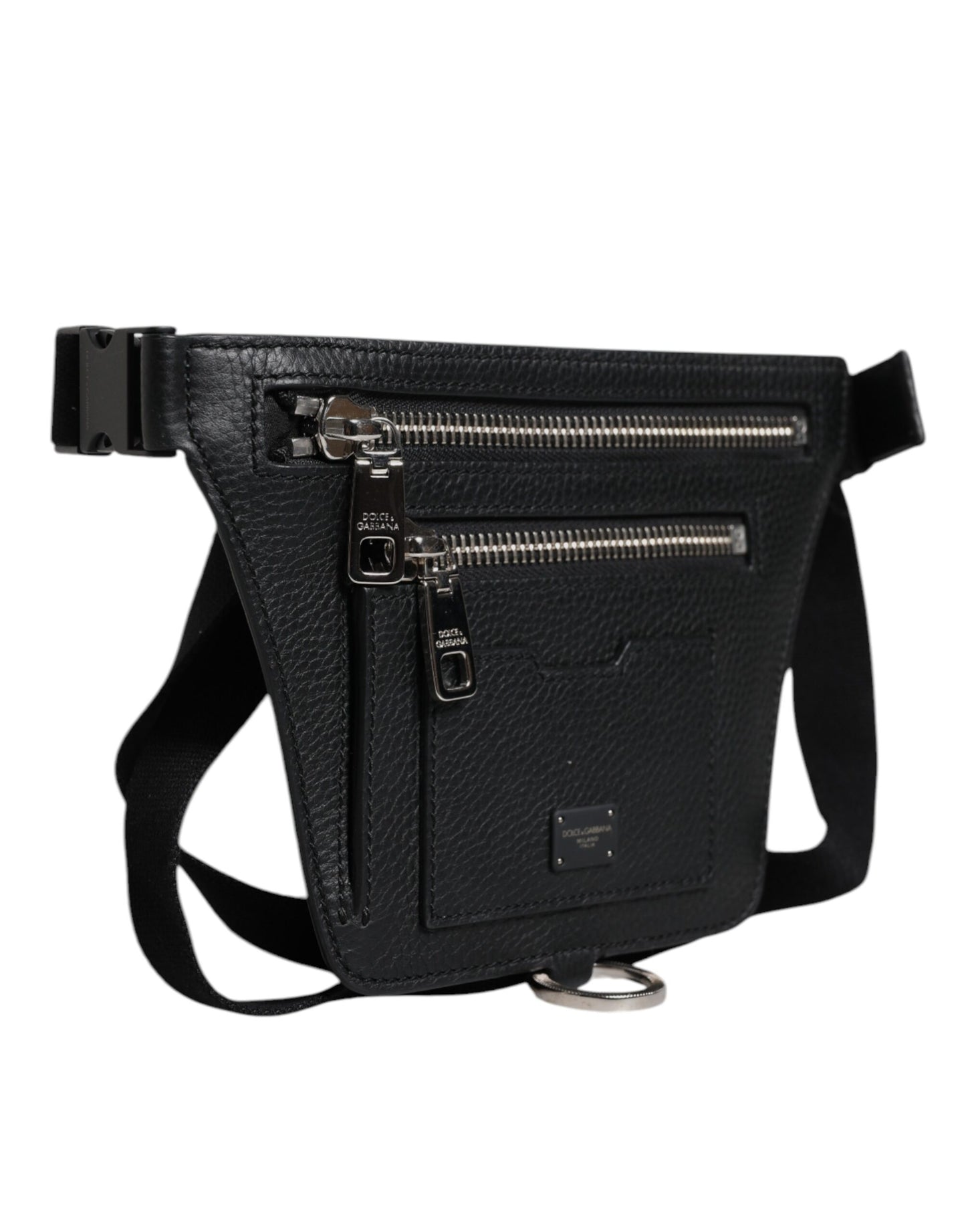 Black Calfskin Logo Plaque Belt Waist Men Fanny Pack Bag