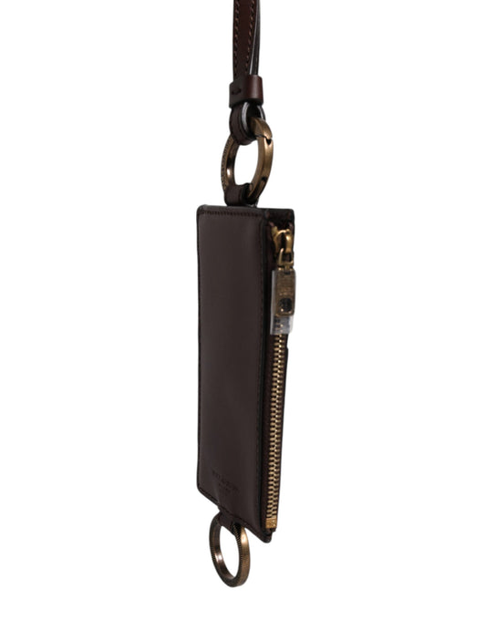 Brown Calf Leather Lanyard Logo Card Holder Wallet