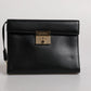 Black Leather Logo Plaque Document Briefcase Bag