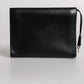 Black Leather Logo Plaque Document Briefcase Bag