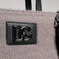 Grey Alpaca Wool Logo Plaque Tote Shoulder Bag