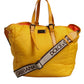 Yellow Orange Nylon Logo Plaque Hand Shoulder Duffle Bag