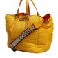 Yellow Orange Nylon Logo Plaque Hand Shoulder Duffle Bag