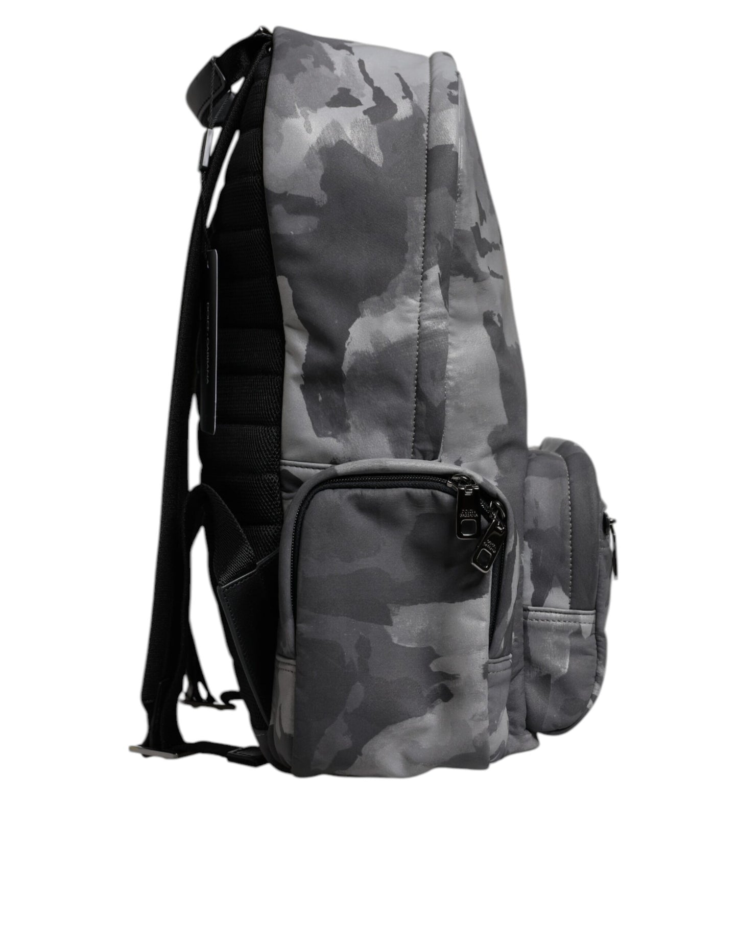 Gray Cotton Camouflage Logo Plaque Backpack Bag