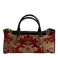 Multicolor Leather Brocade Velvet Travel Duffle Tote Bag