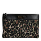 Multicolor Leopard Jacquard Print Logo Plaque Pouch Bag