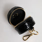 Black Lamb Leather DG Crystal Round Coin Purse Wallet