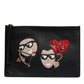 Black #DGFamily Embellished Leather Clutch Bag