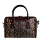 Brown Leopard Leather Shoulder Strap Duffle Bag