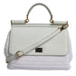 White Rafia Leather Top Handle Crossbody Bag