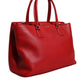 Red Calfskin Leather Logo Plaque Top Handle Bag