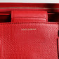 Red Calfskin Leather Logo Plaque Top Handle Bag