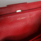Red Calfskin Leather Logo Plaque Top Handle Bag